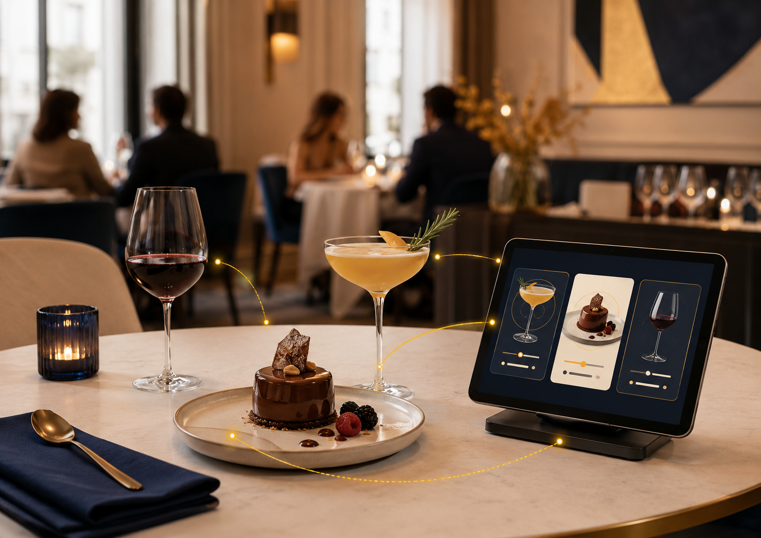 Bebidas e sobremesas apresentadas no cardápio digital do restaurante